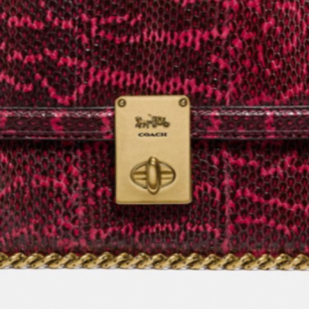 LAST COACH HUTTON GENUINE SNAKESKIN SHOULDER BAG IN CERISE W/CHUNKY CHAIN STRAP - Picture 4 of 16